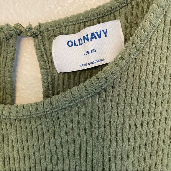 Old Navy green cozy ribbed short sleeve wide leg crop knit jumpsuit romper 10/12 - Picture 8 of 11